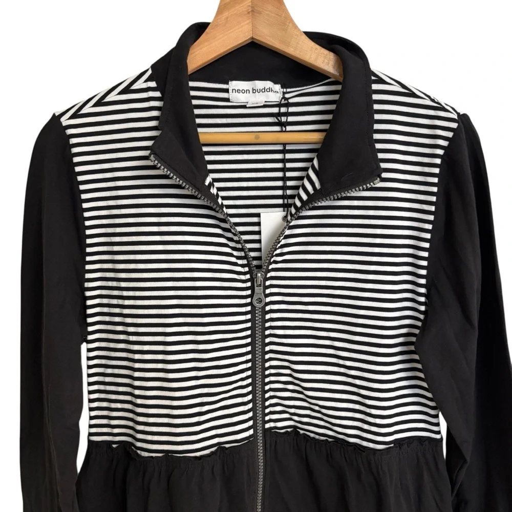 Neon Buddha black white stripes front row tiered ruffle zip up jacket pockets XS - Picture 5 of 15